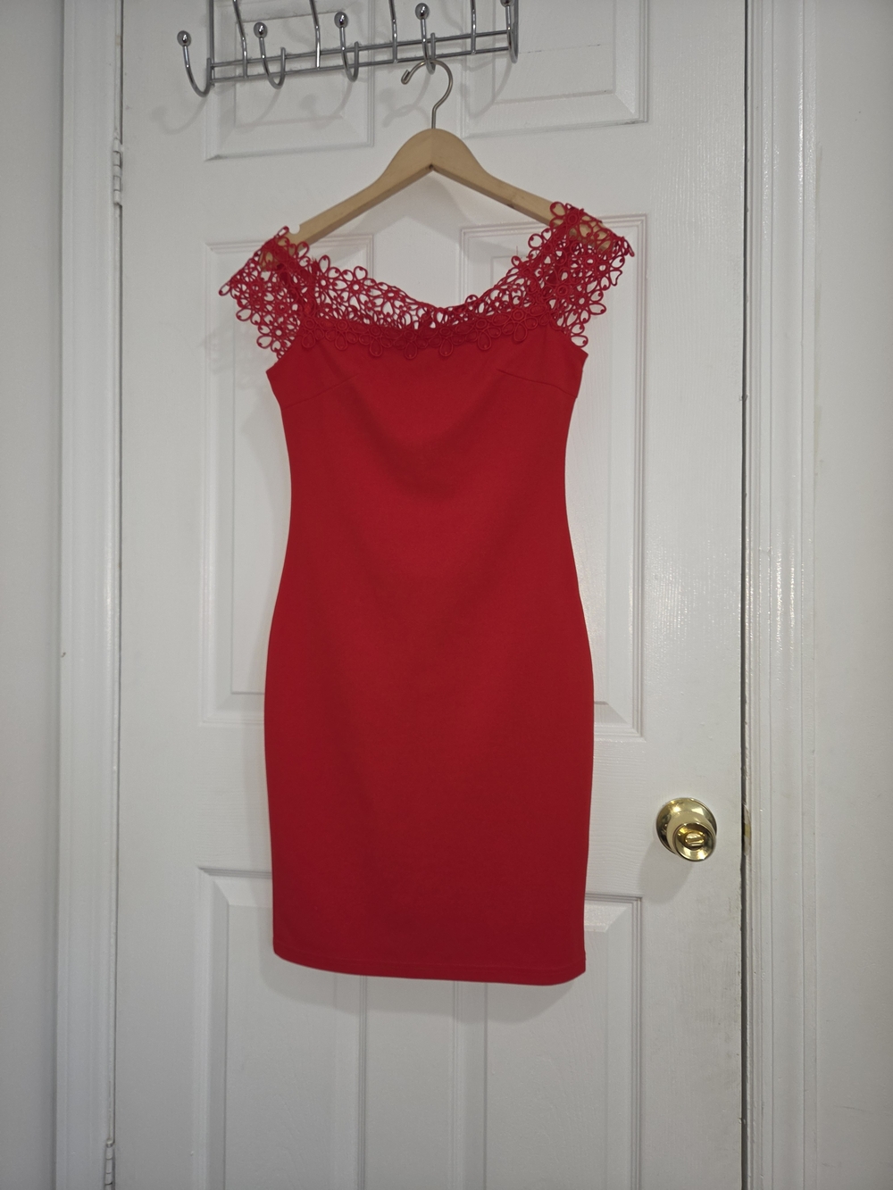 EMAMODA  Red Lace Trim Bodycon   Dress